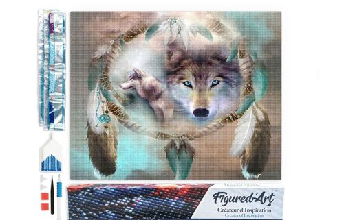 Kit de Broderie Diamant 5D - Diamond Painting DIY Loups et Plumes