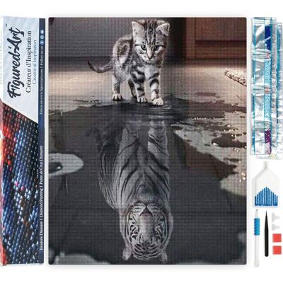 Kit de Broderie Diamant 5D - Diamond Painting DIY Reflet Tigre et Lion