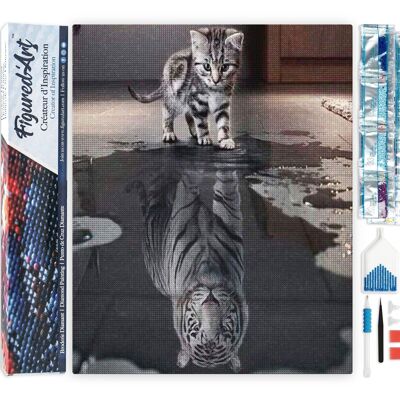 Kit de Broderie Diamant 5D - Diamond Painting DIY Reflet Tigre et Lion