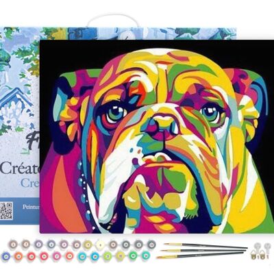 Kit de bricolaje para pintar por números - Bulldog Pop Art - lienzo estirado sobre marco de madera