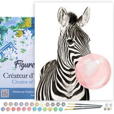 Paint by Number DIY Kit - Zebra and Chewing Gum - stretched canvas on wooden frame