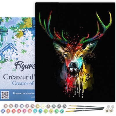 Paint by Number DIY Kit - Deer in Color - canvas stretched on wooden frame