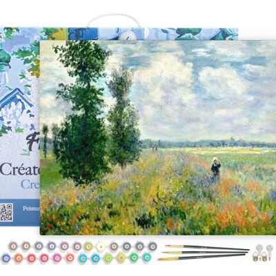 Kit de bricolaje de pintura por número - Campo de amapolas de Monet - lienzo estirado sobre marco de madera