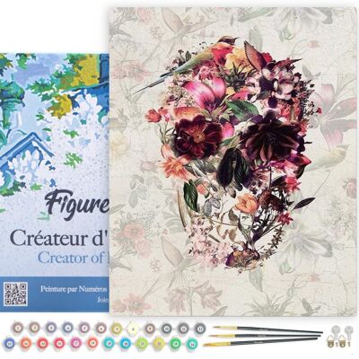 Paint by Number DIY Kit - Flower Skull - stretched canvas on wooden frame