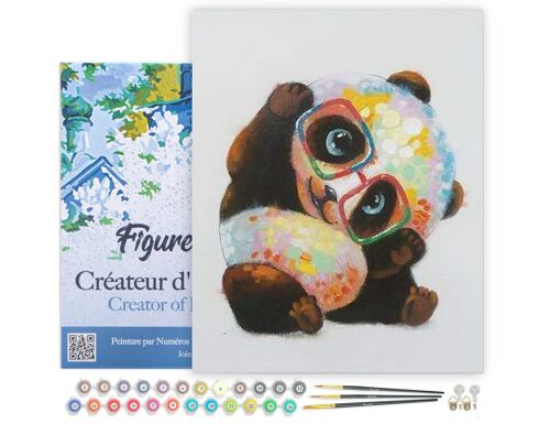 Peinture par Numéro Kit DIY - Panda et Lunettes - toile tendue sur châssis en bois