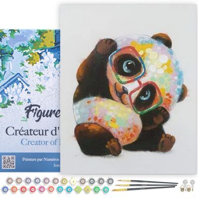 Kit de bricolaje Paint by Number - Panda y gafas - lienzo estirado sobre marco de madera