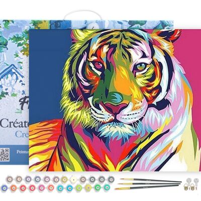 Kit de bricolaje para pintar por números - Tiger Pop Art 2 - lienzo estirado sobre marco de madera