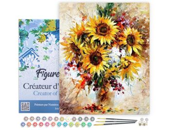 Peinture par Numéro Kit DIY - Jolis Tournesols - toile tendue sur châssis en bois 1