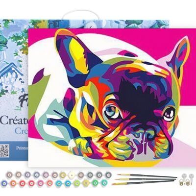 Paint by Number DIY Kit - Pug Pop Art - stretched canvas on wooden frame