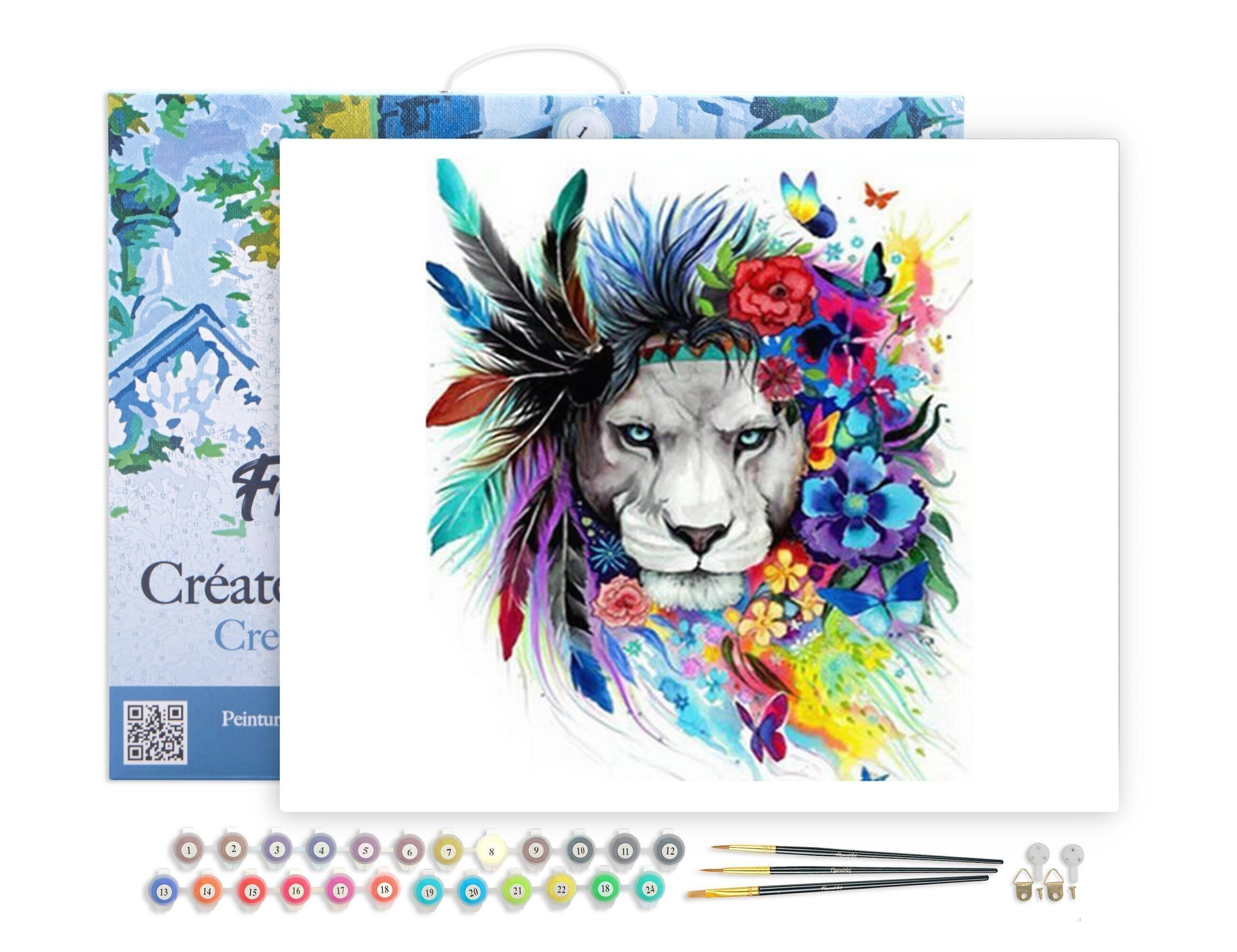 Kit fai da te da dipingere con i numeri - Leone pronto per la parata - tela su telaio in legno