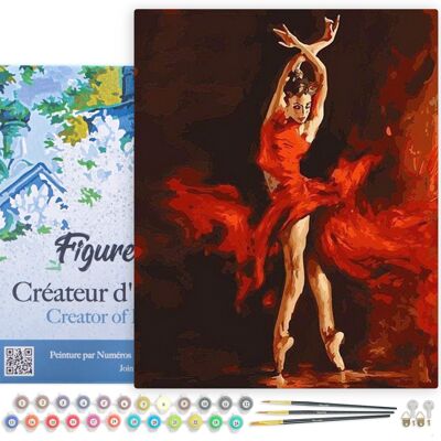Kit de bricolaje de pintura por número - Bailarina roja mágica - lienzo estirado sobre marco de madera