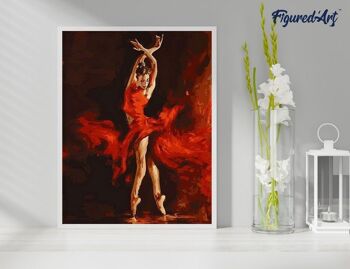 Peinture par Numéro Kit DIY - Danseuse Rouge Magique - toile tendue sur châssis en bois 4
