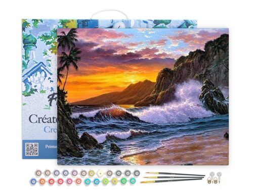 Peinture par Numéro Kit DIY - Falaise et Vagues - toile tendue sur châssis en bois
