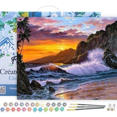 Paint by Number DIY Kit - Cliff and Waves - canvas stretched on wooden frame
