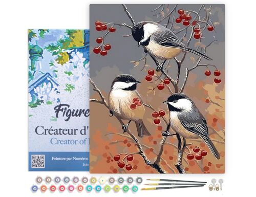 Peinture par Numéro Kit DIY - Oiseaux et Arbre Fruitier - toile tendue sur châssis en bois
