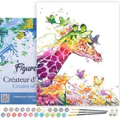 Paint by Number DIY Kit - Modern Colorful Giraffe - stretched canvas on wooden frame