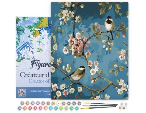 Peinture par Numéro Kit DIY - Fleurs et Oiseaux - toile tendue sur châssis en bois