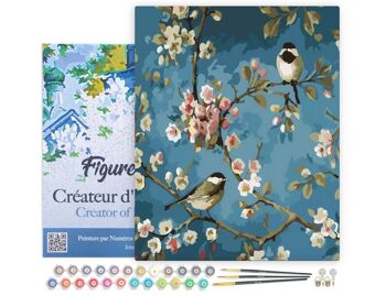 Peinture par Numéro Kit DIY - Fleurs et Oiseaux - toile tendue sur châssis en bois 1