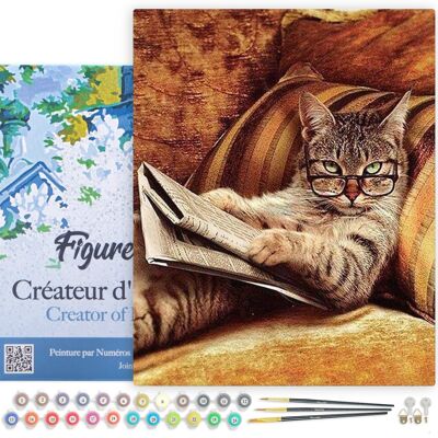 Peinture par Numéro Kit DIY - Chat Connaisseur - toile tendue sur châssis en bois