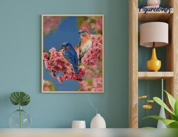 Peinture par Numéro Kit DIY - Couple d'oiseaux bleus - toile tendue sur châssis en bois 4