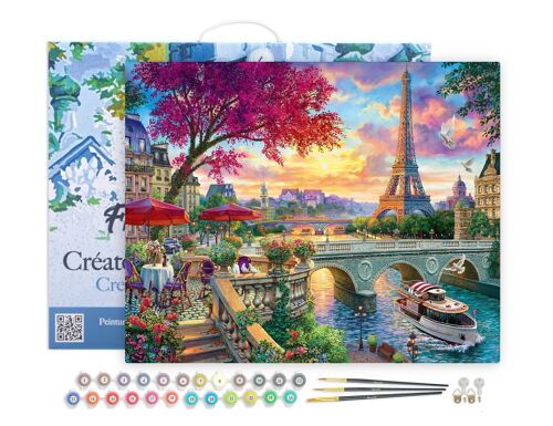 Peinture par Numéro Kit DIY - Diner en bords de Seine - toile tendue sur châssis en bois