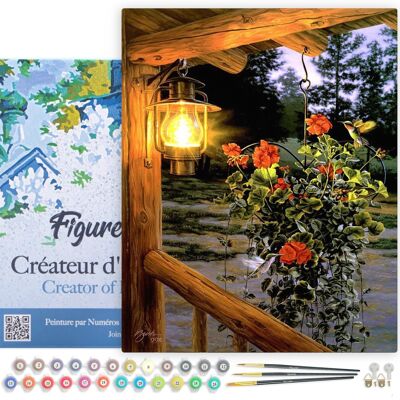 Paint by Number DIY Kit - Lantern under the porch - canvas stretched on wooden frame