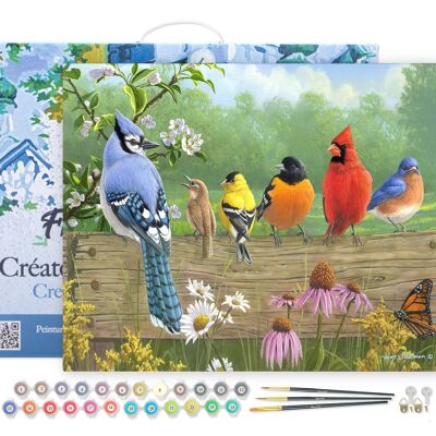 Peinture par Numéro Kit DIY - Oiseaux sur la barrière - toile tendue sur châssis en bois