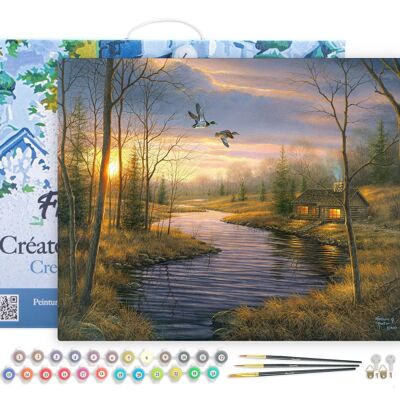 Paint by Number DIY Kit - Country house at dusk - canvas stretched on wooden frame