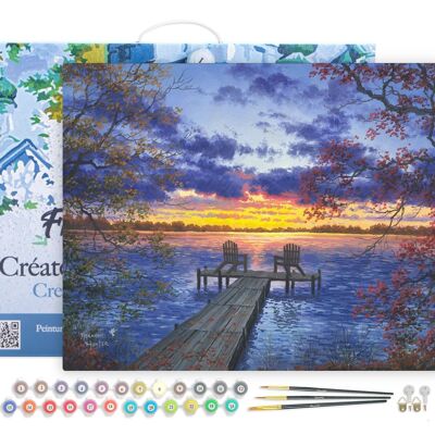 Paint by Number DIY Kit - Pontoon at Sunset - canvas stretched on wooden frame
