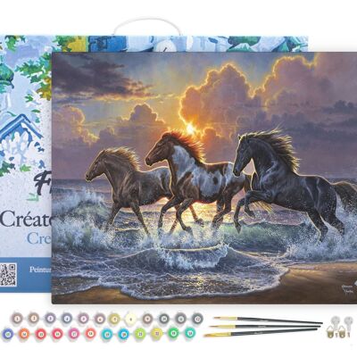 Paint by Number DIY Kit - Trio of Horses - canvas stretched on wooden frame