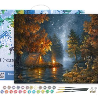 Paint by Number DIY Kit - Camping under a starry night - canvas stretched on wooden frame