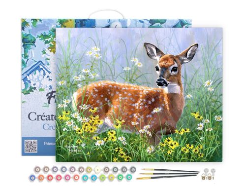 Peinture par Numéro Kit DIY - Biche dans la Prairie - toile tendue sur châssis en bois