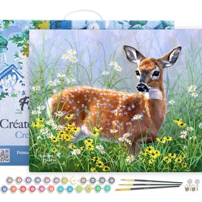 Paint by Number DIY Kit - Doe in the Meadow - canvas stretched on wooden frame