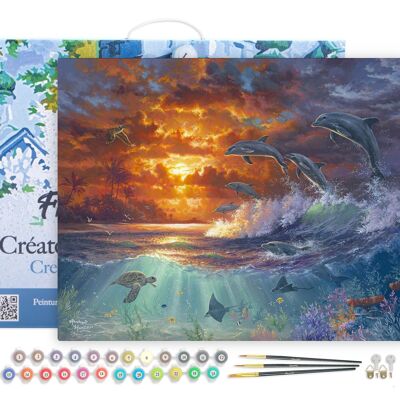 Peinture par Numéro Kit DIY - Océan et coucher de soleil - toile tendue sur châssis en bois