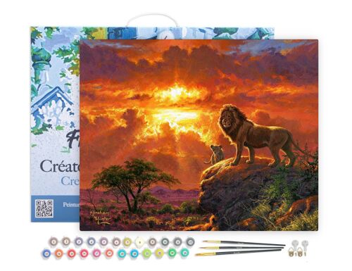 Peinture par Numéro Kit DIY - Lion au coucher de soleil - toile tendue sur châssis en bois