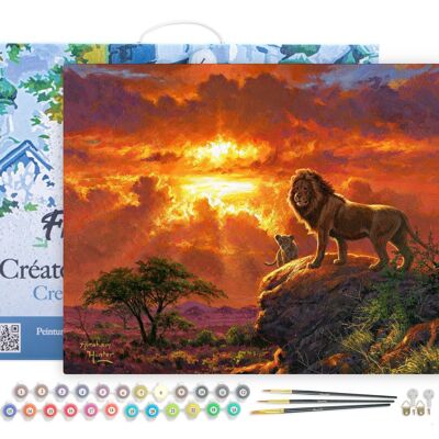 Malen-nach-Zahlen-DIY-Set – Löwe bei Sonnenuntergang – gespannte Leinwand auf Holzrahmen