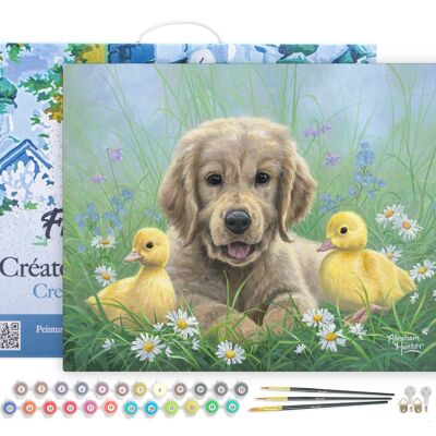 Paint by Number DIY Kit - Labrador and Chicks - stretched canvas on wooden frame