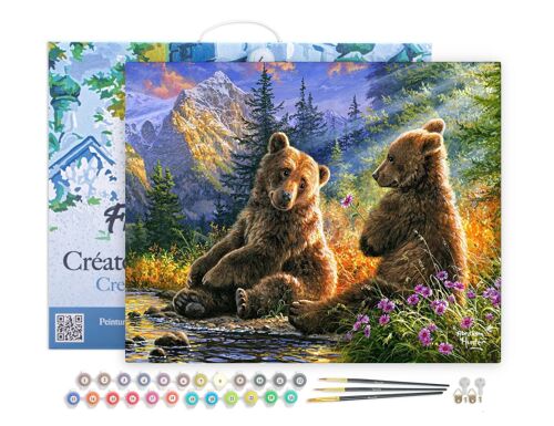 Peinture par Numéro Kit DIY - Couple d'ours - toile tendue sur châssis en bois