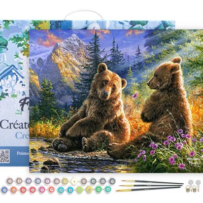 Malen-nach-Zahlen-DIY-Set – Bärenpaar – gespannte Leinwand auf Holzrahmen