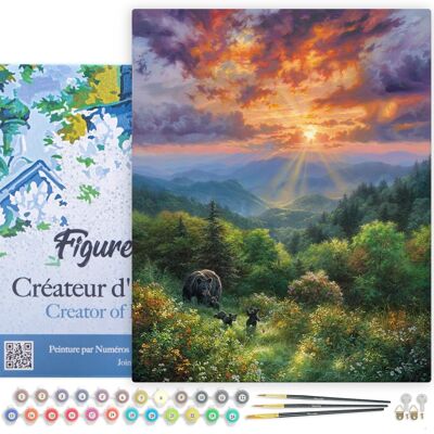 Kit fai da te da dipingere con i numeri - Orso e Tramonto - tela su telaio in legno