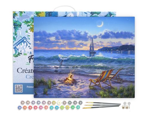 Peinture par Numéro Kit DIY - Vue sur la Plage - toile tendue sur châssis en bois