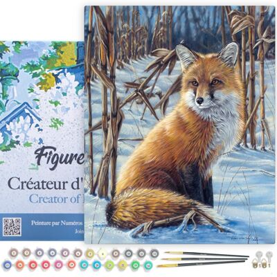 Peinture par Numéro Kit DIY - Renard dans la Neige - toile tendue sur châssis en bois