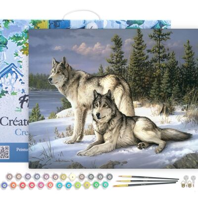 Paint by Number DIY Kit - Couple of Wolves - canvas stretched on wooden frame