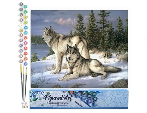 Peinture par Numéro Kit DIY - Couple de Loups - Toile roulée