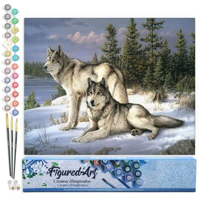 Peinture par Numéro Kit DIY - Couple de Loups - Toile roulée