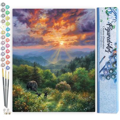 Paint by Number DIY Kit - Bear and Sunset - Rolled Canvas