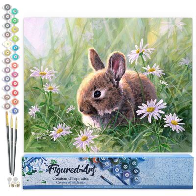 Malen-nach-Zahlen-DIY-Set – Kaninchen und Gänseblümchen – gerollte Leinwand