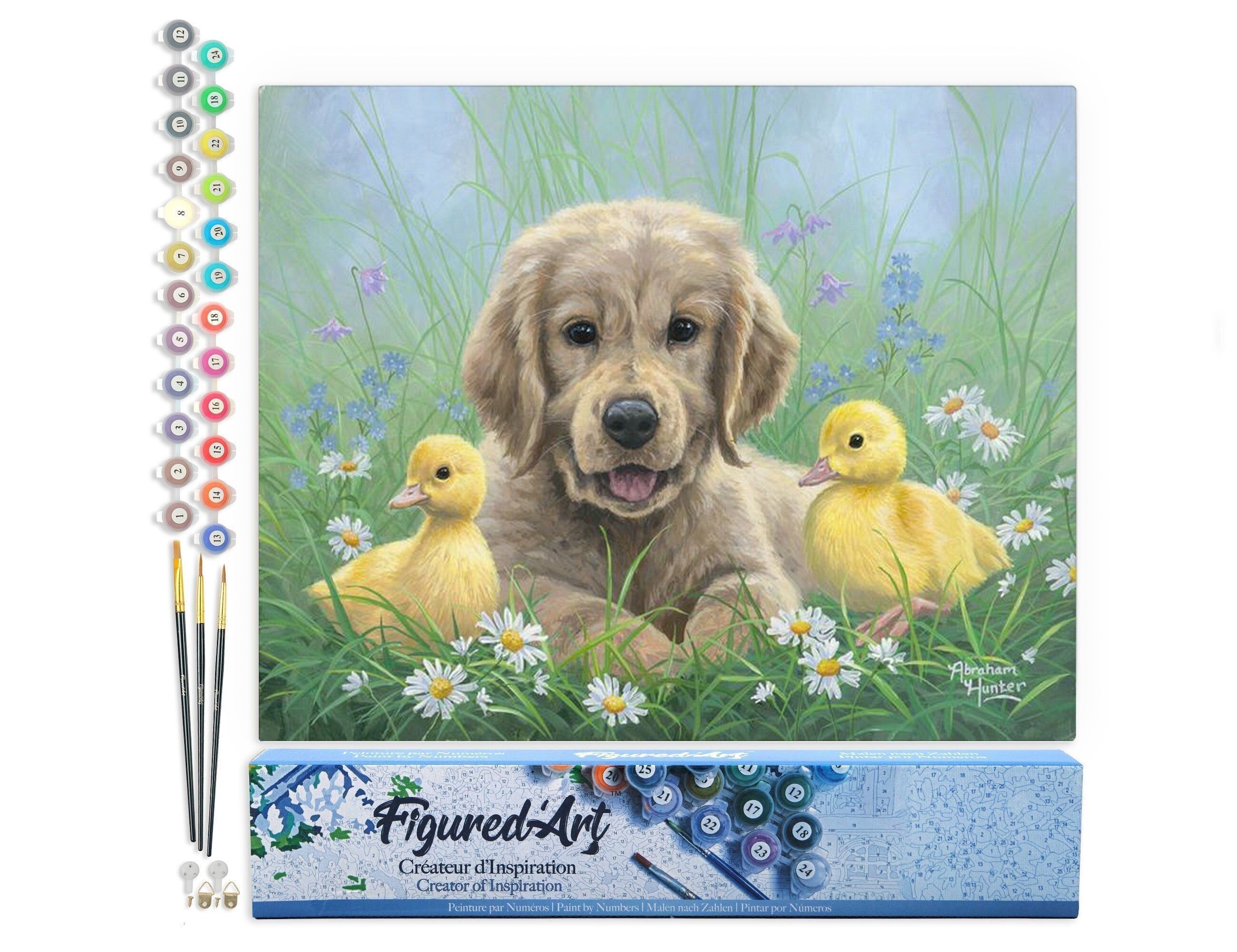 Peinture par Numéro Kit DIY - Labrador et poussins - Toile roulée