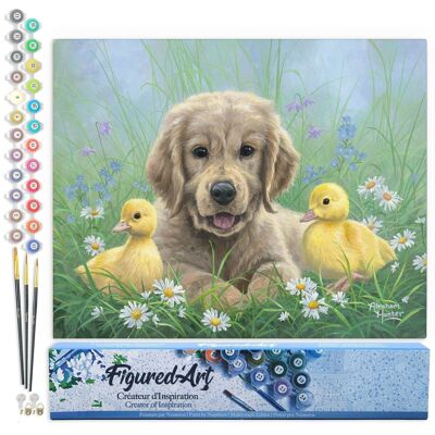 Peinture par Numéro Kit DIY - Labrador et poussins - Toile roulée