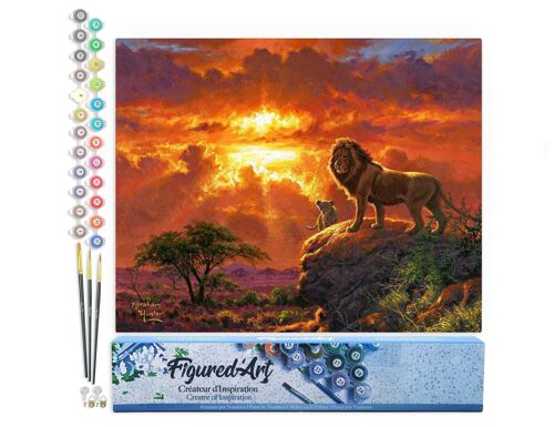 Peinture par Numéro Kit DIY - Lion au coucher de soleil - Toile roulée